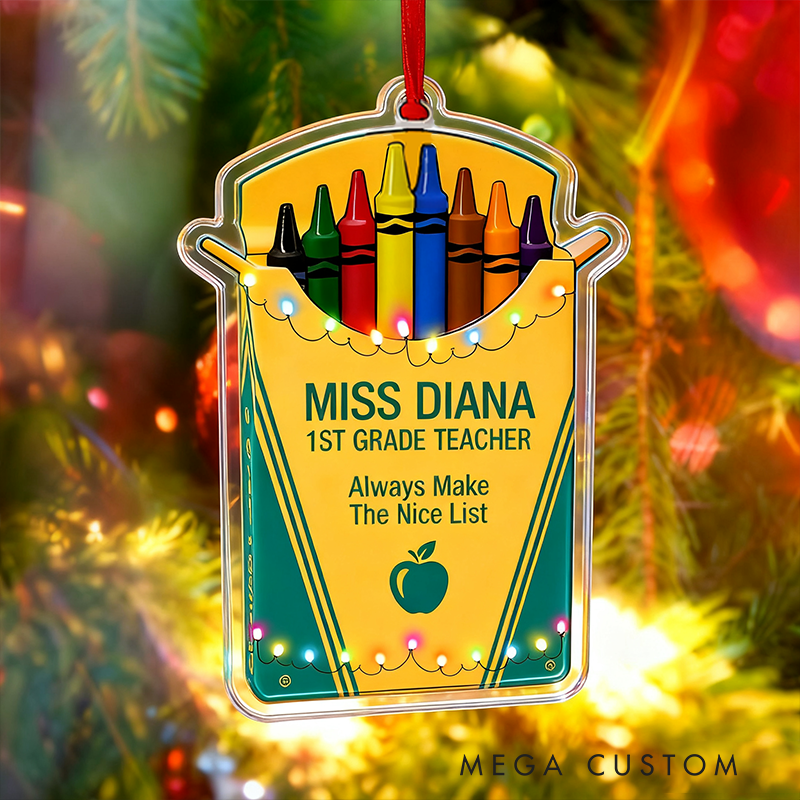 Personalized Teacher Christmas Acrylic Ornament Always Make the Nice List Teacher Design Gift for Teachers
