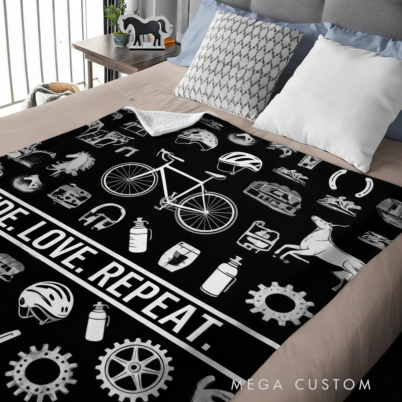 Personalized Mountain Bike Western Horse Soft Throw Blanket with Text Home Decor Birthday Anniversary Equestrian Competition Gift for Riding Lover