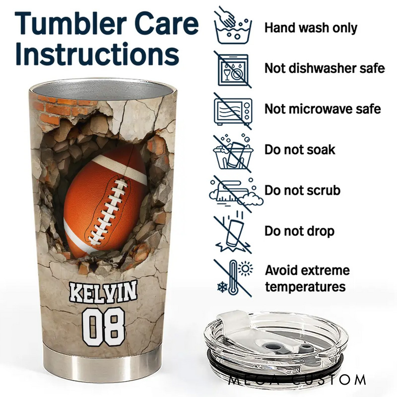 Personalized Sports Tumbler with 3D Cracked Wall Design and Custom Name