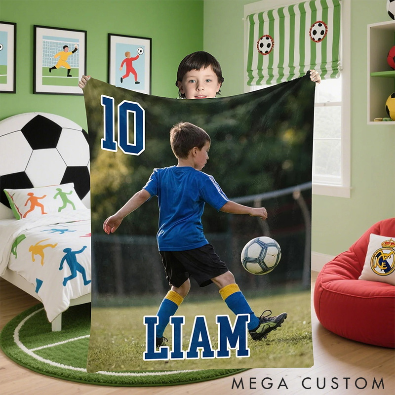 Personalized Soft Sports Blanket with Photo Name and Number Ideal Gift for Sports Lovers