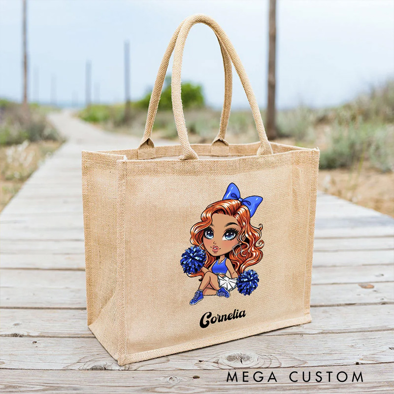 Personalized Cartoon Santa Hat Snowman Bow Initial Jute Tote Bag with Name Birthday Christmas Gift