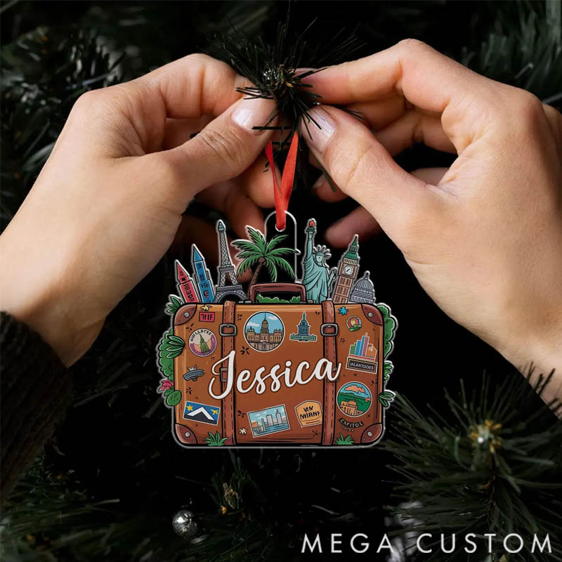 Personalized Acrylic Travel Suitcase Ornament Adventure Keepsake for Travel Lovers