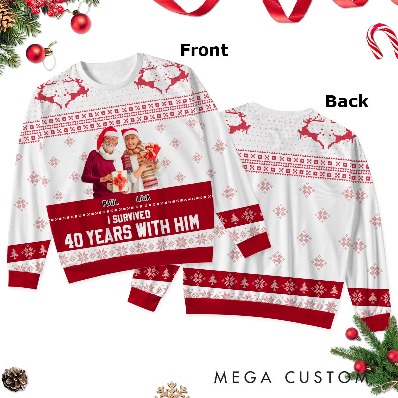 Personalized  Couple Christmas Ugly Sweater Couple Xmas Sweater with Photo for Husband Wife Couple Anniversary Gift Ugly Sweater