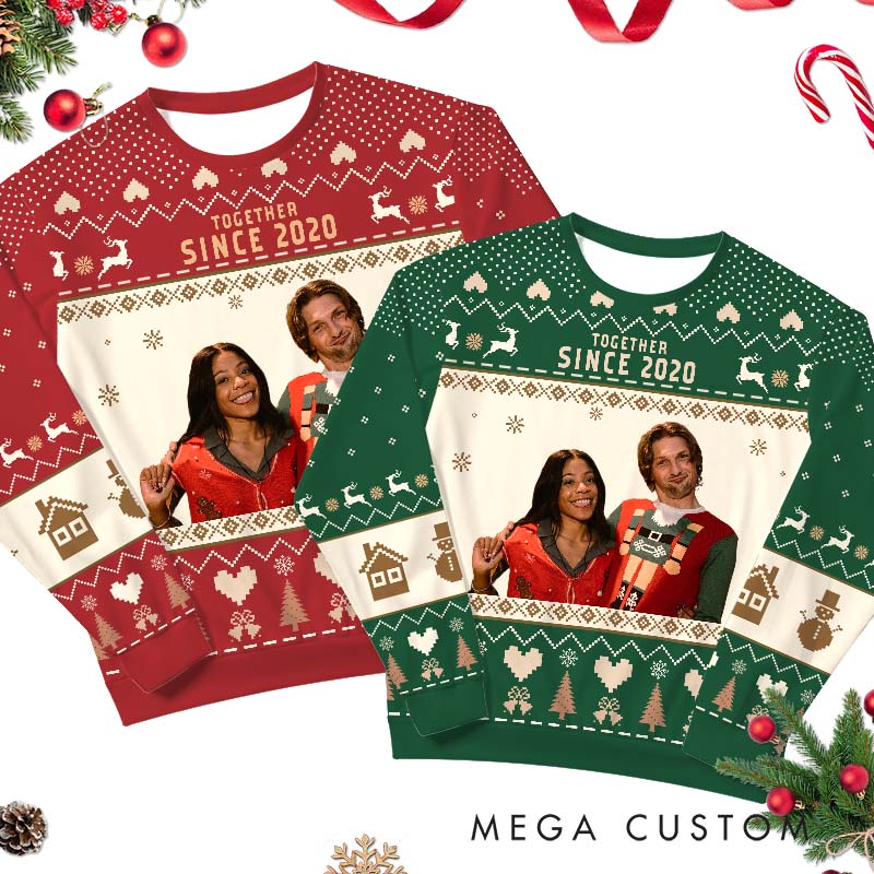 Personalized Couple Ugly Sweater Husband Wife Anniversary Christmas Sweater Couple Christmas Ugly Sweater with Photo for Boyfriend Girlfriend