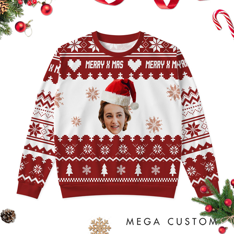 Personalized Merry X-Mas Couple Ugly Sweater with Santa Hat Husband Wife Christmas Sweater Couple Christmas Ugly Sweater with for Boyfriend Girlfriend