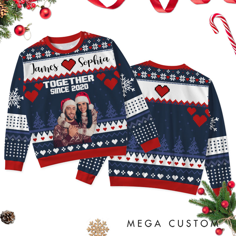 Personalized Couple Christmas Together Since Ugly Sweater Husband Wife Anniversary Ugly Sweater Couple Christmas Ugly Sweater for Him Her