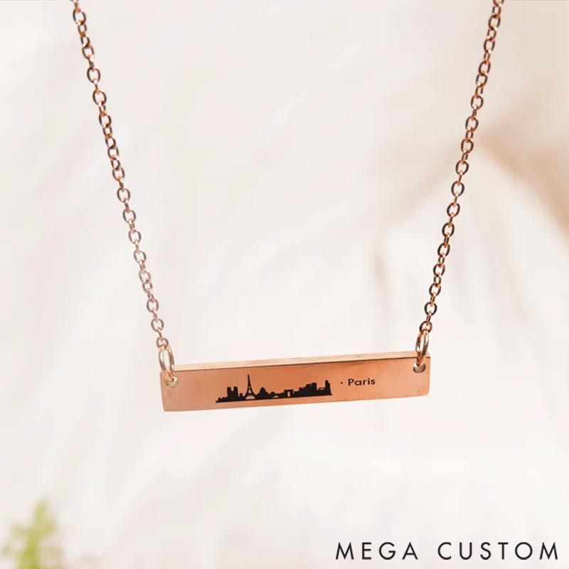 Personalized Travel City Skyline Necklace Travel Lover Gift Custom Name