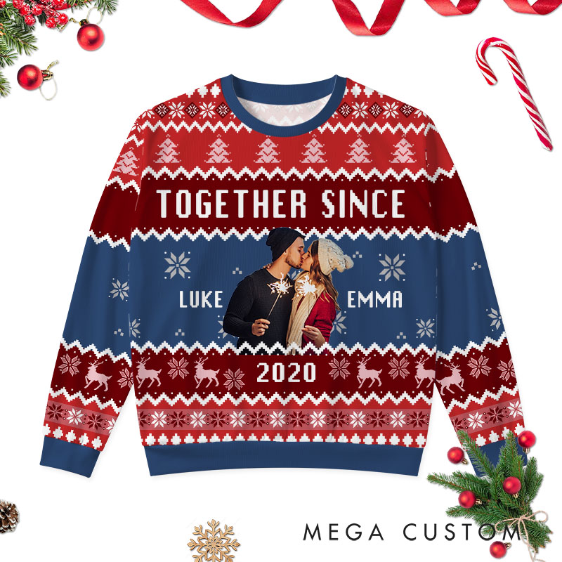 Personalized Couple Christmas Together Since Ugly Sweater Husband Wife Anniversary Ugly Sweater Couple Edition Christmas Ugly Sweater