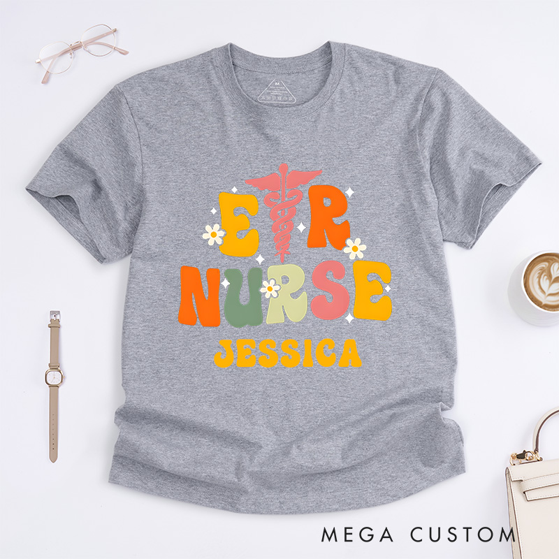 Personalized Nurse T-Shirts Cheerful ER Nurse Fashion Design T-Shirts