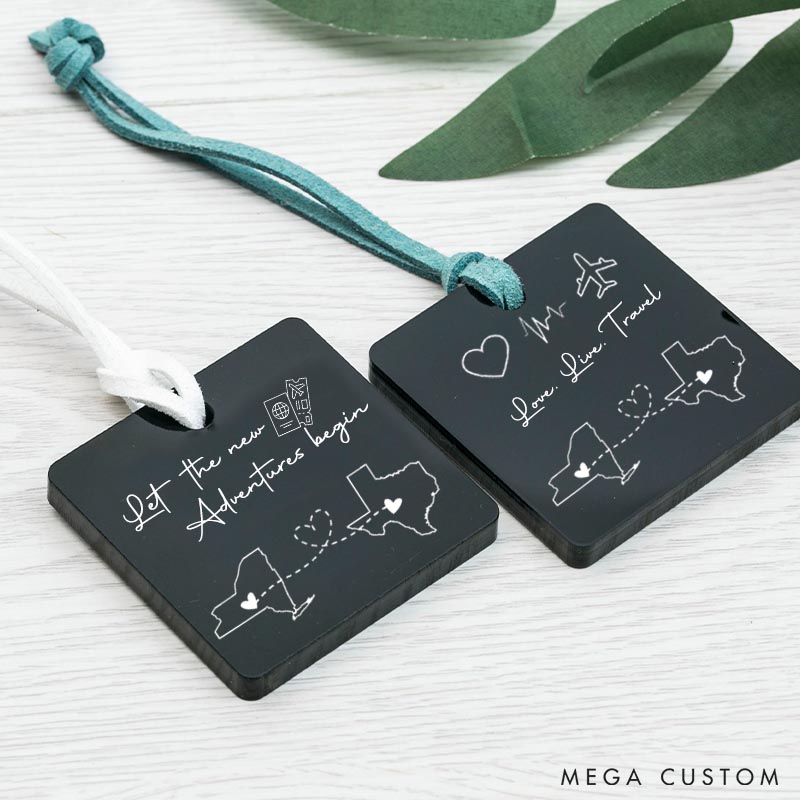 Personalized Travel Luggage Tags Heart Map Gift for Travel Lovers