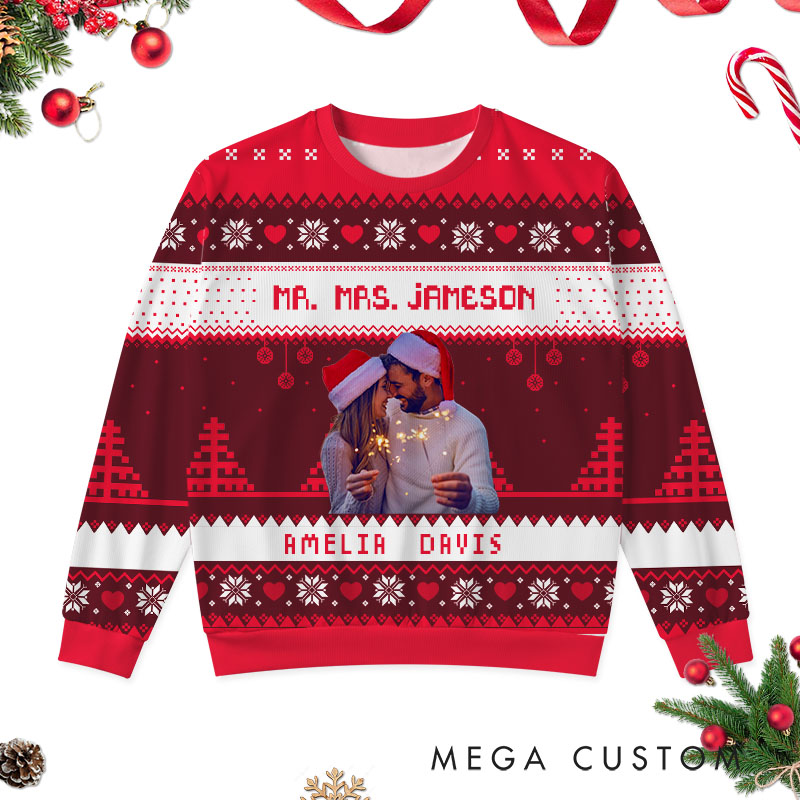 Personalized Christmas Sweater with Couple Photo Custom Couple Ugly Sweater Wedding Anniversary Gift Sweater for Husband Wife