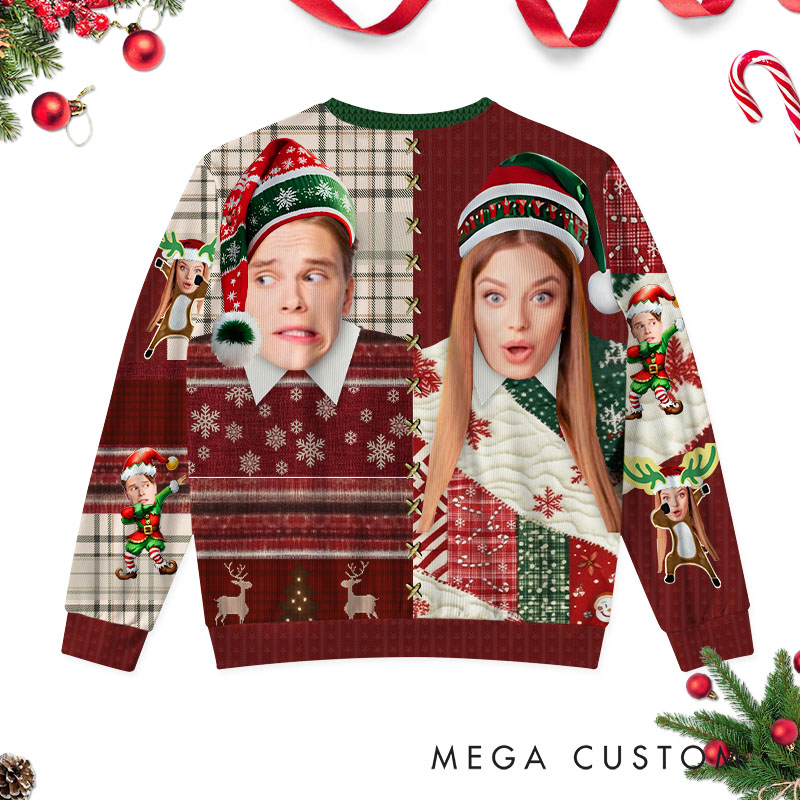 Personalized Hilarious Couple Photo Christmas Ugly Sweater Custom Couple Face Xmas Matching Crewneck Sweatshirt Christmas Gift for Husband Wife