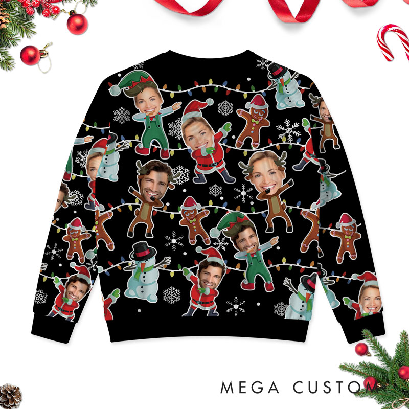 Personalized Funny Dabbing Couple Photo Christmas Ugly Sweater Custom Couple Face Xmas Matching Crewneck Sweatshirt Christmas Gift for Husband Wife
