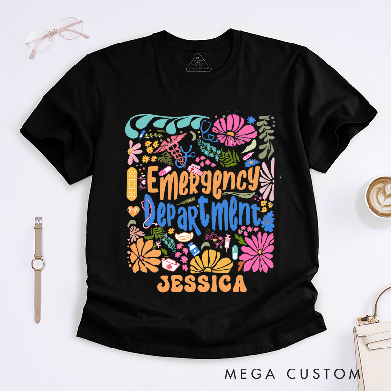 Personalized Nurse T-Shirts Whimsical Emergency Department Fashion Design T-Shirts