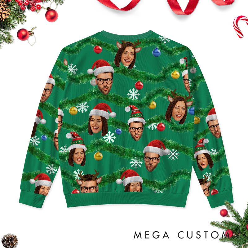 Personalized Couple Face Photo Christmas Ugly Sweater Custom Couple Chest Xmas Matching Crewneck Sweatshirt Christmas Gift for Husband Wife