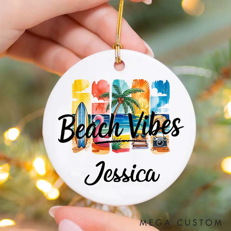 Personalized Ceramic Ornament Beach Vibes Traveling Gift for Travel Lovers