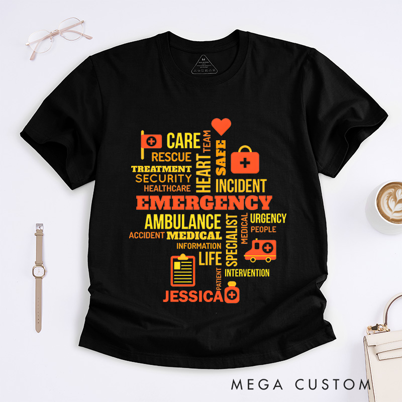 Personalized Nurse T-Shirts Emergency Word Cloud Fashion Design T-Shirts