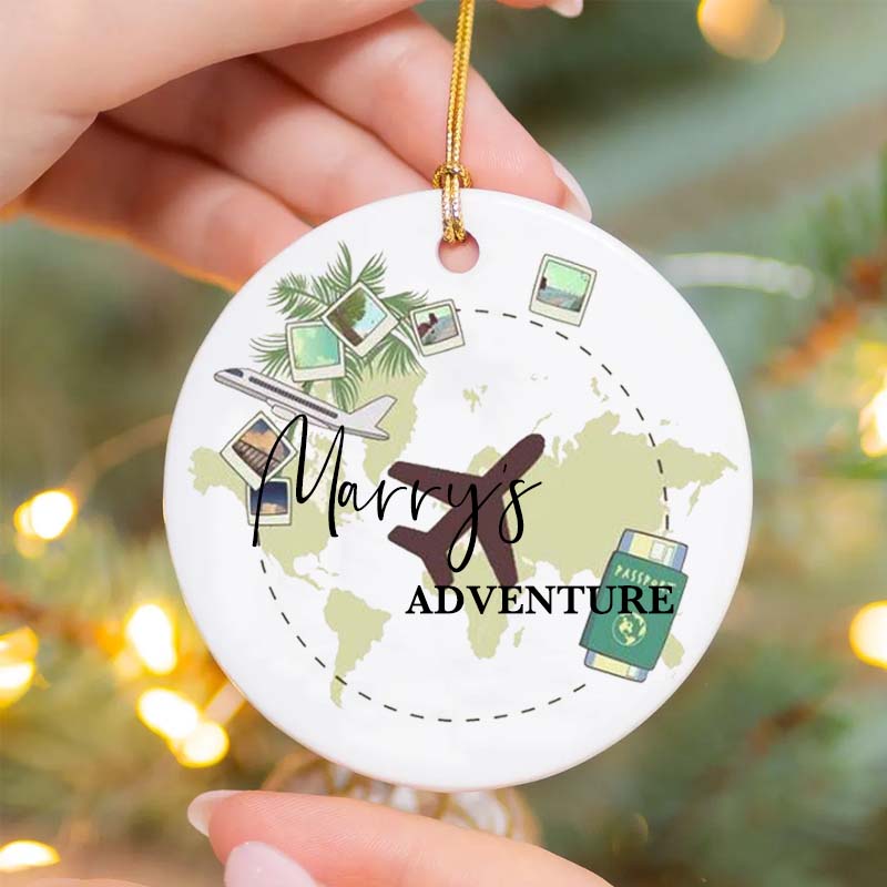 Personalized Ceramic Ornament Global Travel Adventures Traveling Gift for Travel Lovers
