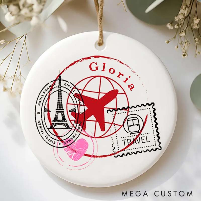 Personalized Ceramic Ornament Travel Stamp Memorial Traveling Gift for Travel Lovers