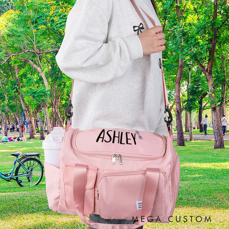 Personalized Glitter Initial Name Large Travel Duffle Bag with Multi-compartment and Shoulder Strap for Gym Lovers