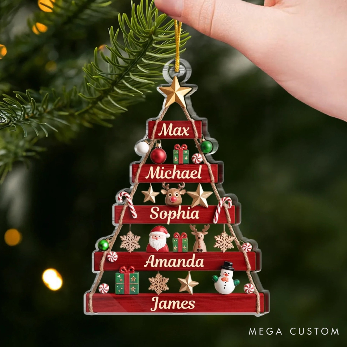 Personalized Acrylic Together We Shine at Christmas Tree Shaped Holiday Festival Ornament 
