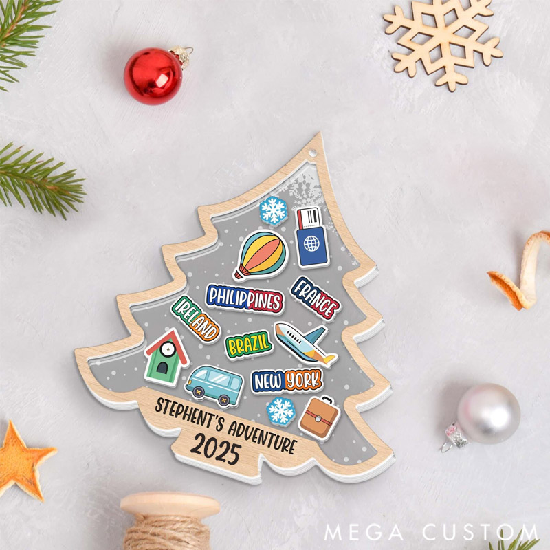 Personalized Travel Adventure Ornament Christmas Tree Travel Destinations Gift for Travel Lovers 