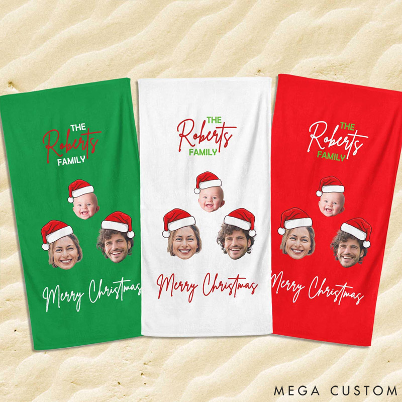 Personalized Family Beach Towel Secret Santa Gift Merry Christmas Present For Family Travel Beach Towel