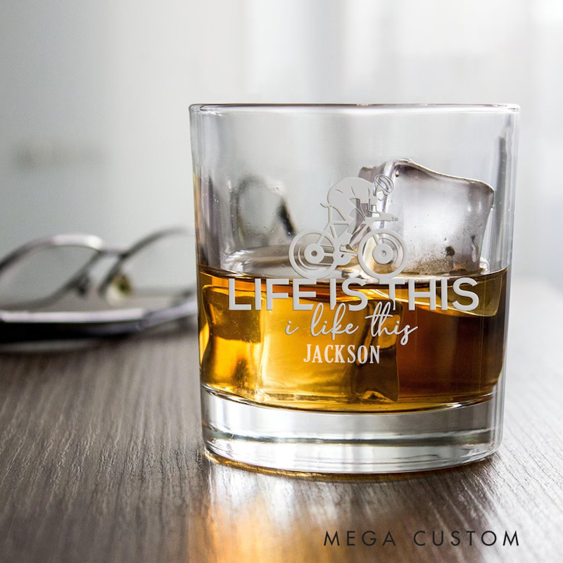 Personalized Biker Glasses Whiskey Wine Beer Glassware Gift Cyclist Rocks Glass Laser Engraved Bicycle Cyclist Gift