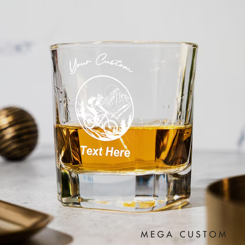 Personalized Mountain Biking Whiskey Glass Outdoor Adventure Gift for Cyclists Unique Glassware Cycling Enthusiast