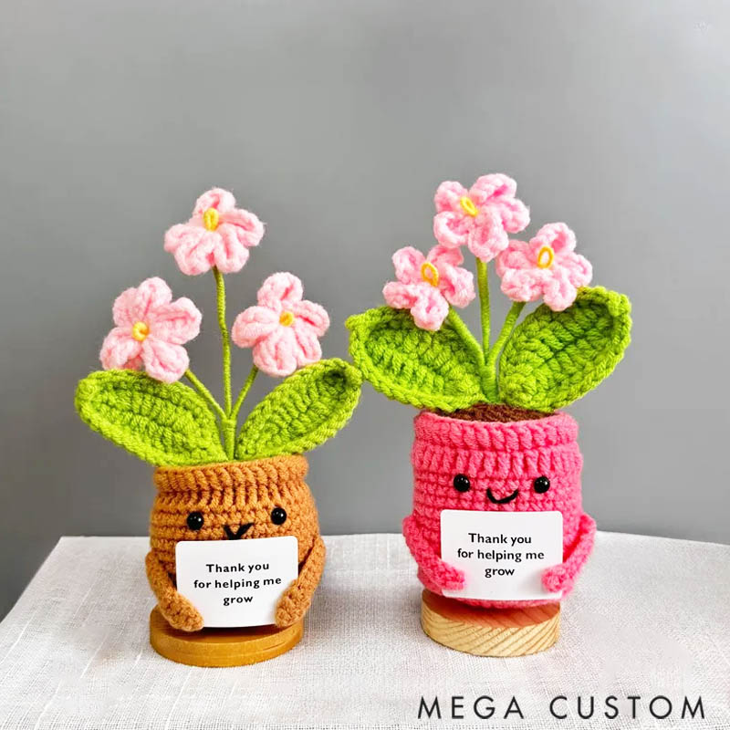 Personalized Handmade Crochet Forget Me Not Flowers with Hugging Heart Emotional Support Potted Plant Supportive Gift for Crochet Lovers