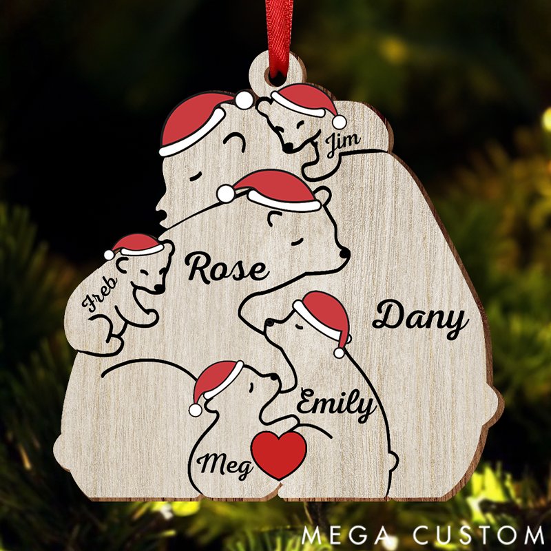 Personalized Christmas Bear Family Acrylic Ornament Gifts for Mom Dad Kids