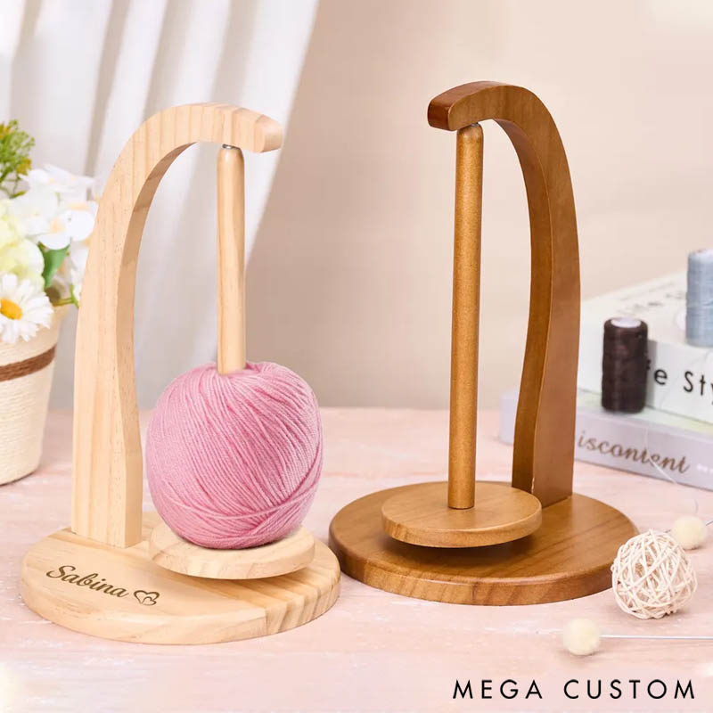 Personalized Magnetic Yarn Ball Holder Wooden Yarn Feeder for Knitting Crochet Rotating Wood Yarn Stand Gift for Knitters Crocheters