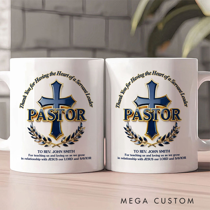 Personalized Crown of Service Ceramic Mug with Name Religious Gift Appreciation Gift for Pastor