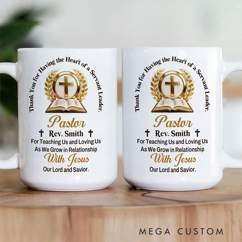 Personalized Golden Pastor Emblem Ceramic Mug with Name Religious Gift Appreciation Gift for Pastor