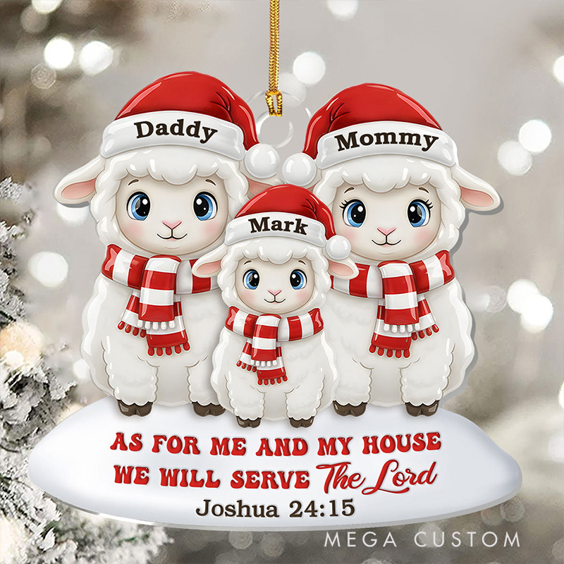 Personalized as for me and My House we will Serve the Lord Sheep Acrylic Ornament with Name Religious Gift for Christian Family