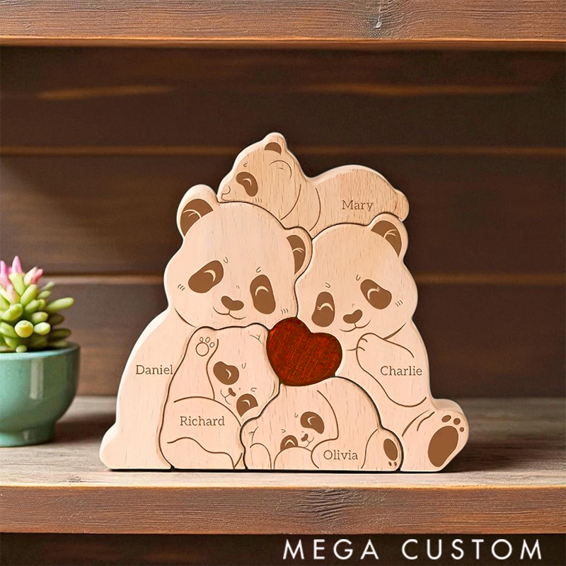 Personalized Wooden Family Puzzle, Mothers Day Gift, Adoption Gift Custom Panda Decor Wooden Keepsake Family Gift