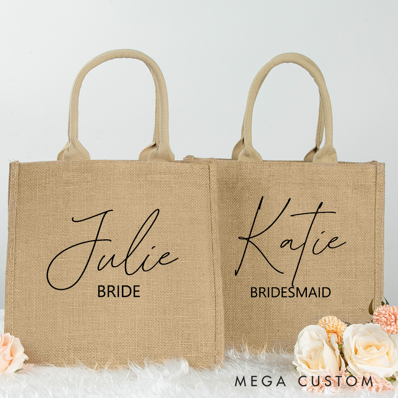 Personalized Bridesmaid Burlap Tote Bags Custom Beach Jute Bag Bridesmaid Proposal Bag Bachelorette Party Favors