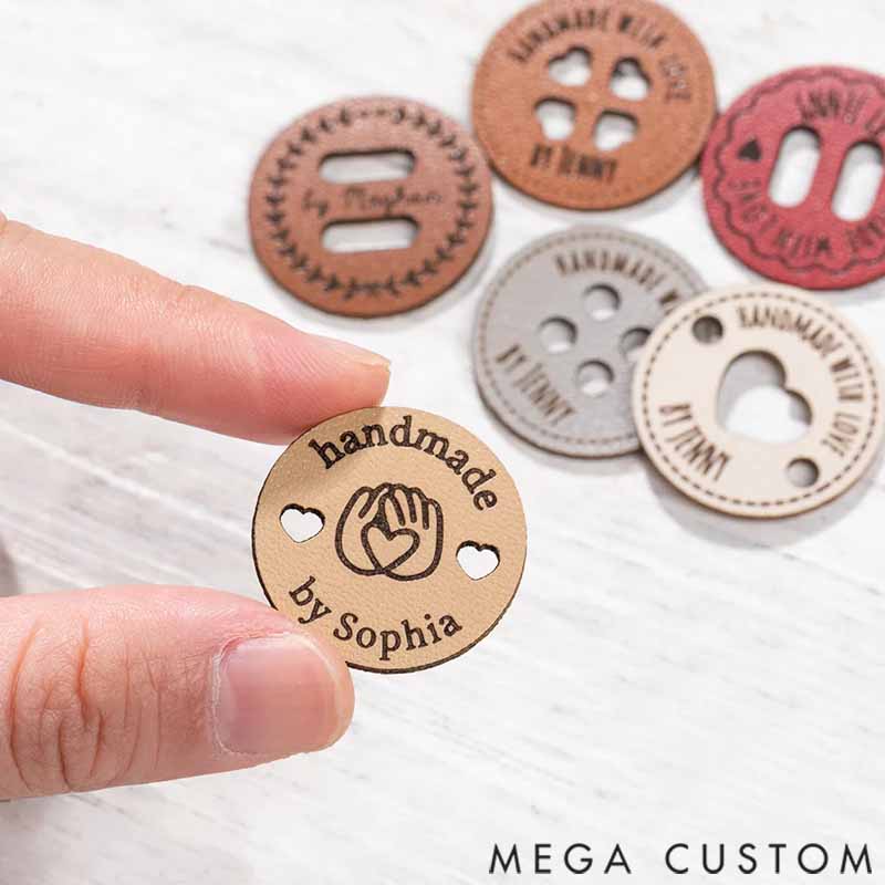 Personalized Handmade with Love Leather Button Set of 10 Clothing Hat Labels with Engraved Name Birthday Gift for Knitting Crocheting Lovers