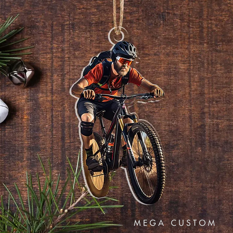 Personalized Cycling Ornament Custom Photo Mountain Bike Christmas Decoration Biker Holiday Gift for Cyclist Sports Lover Biking Lover Gift