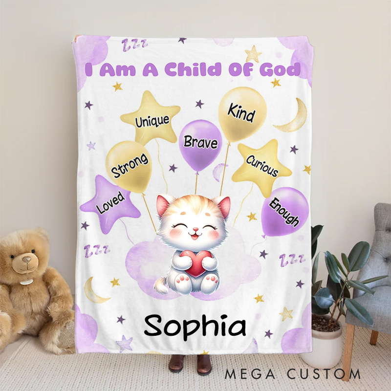 Personalized Cute Lion Elephant Animal Soft Throw Blanket with Name and Positive Affirmations Birthday Baby Shower Gift Religious Gift for Kids