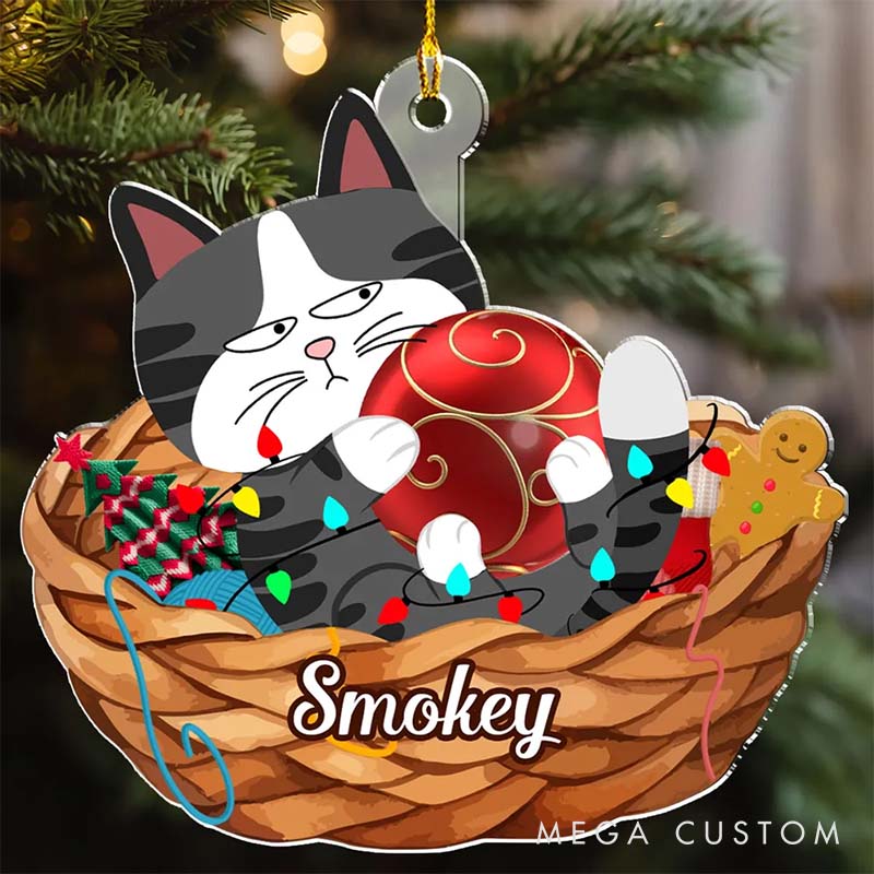 Personalized Cat Lover Lovely Swinging Cat Christmas Christmas Ornament