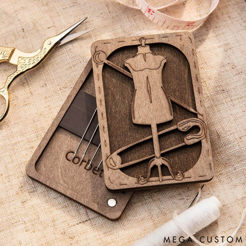 Personalized Wooden Needle Box Holder with Magnet Needle Minder Embroidery Needle Point Storage Tool