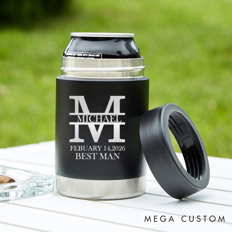 Personalized Groomsman Can Cooler Metal Can Holder Groomsmen Gift Beer Can Holder Bachelor Party Favors
