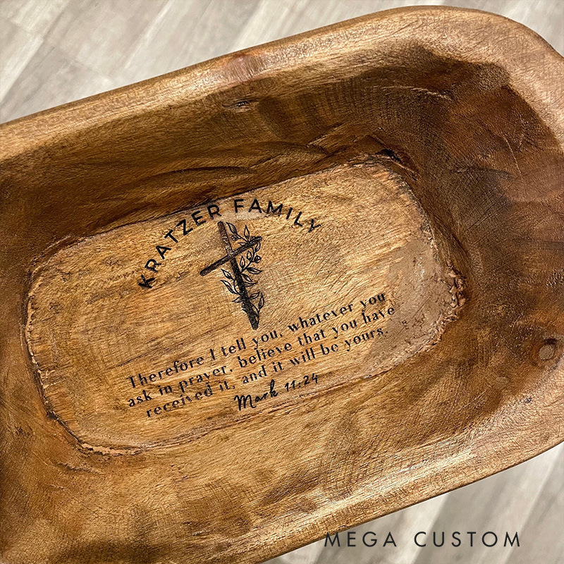 Personalized Bible Verse Cross Prayer Bowl Dough Bowl with Engraved Family Name Home Decor Religious Gift for Christians