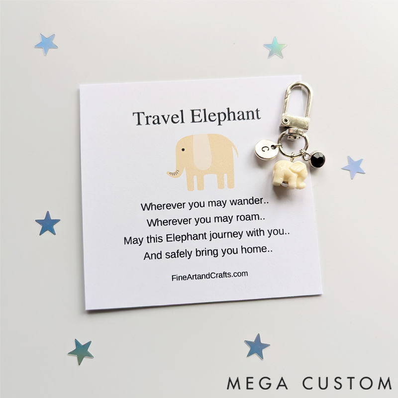 Personalized Travel Elephant Keychain with Birthstone Initials Travel Turtle Bag Charm Gift for Travel Lovers