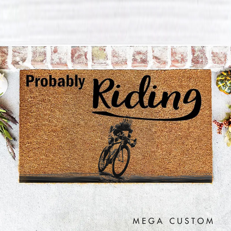 Personalized Bicycle Photo Doormat Probably Riding Dirt Bike Gift for Dad Welcome Mat Funny Doormat House Warming Front Door Funny Mat Housewarming