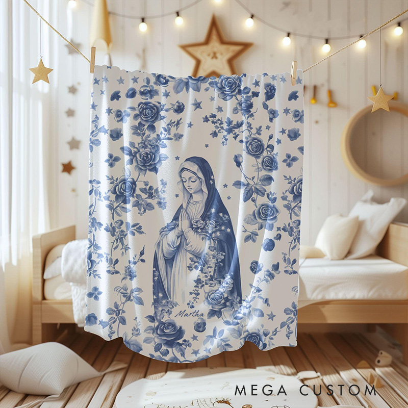 Personalized Virgin Mary Soft Throw Blanket with Name Home Decor Religious Gift Catholic Gift for Women