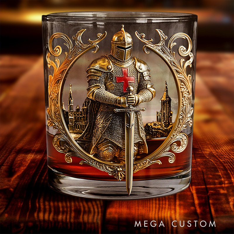Personalized Knight of God Whiskey Glass with Name Religious Christian Gift Faith Gift for Men