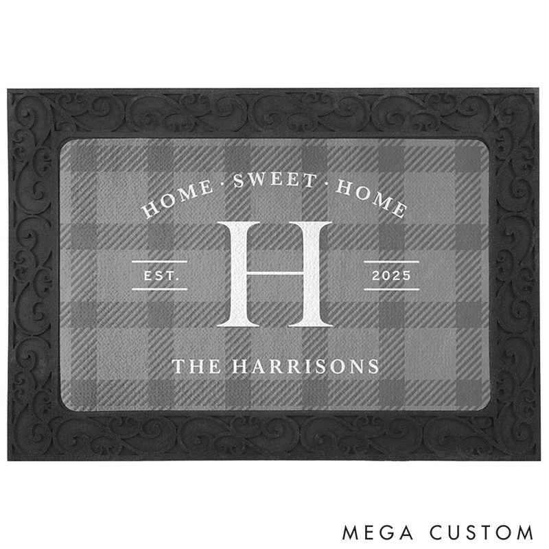 Personalized Home Sweet Home Doormat Custom Family Name and Monogram Rug Perfect Housewarming Gift for New Home Elegant Entryway Decor Durable Indoor Outdoor Mat