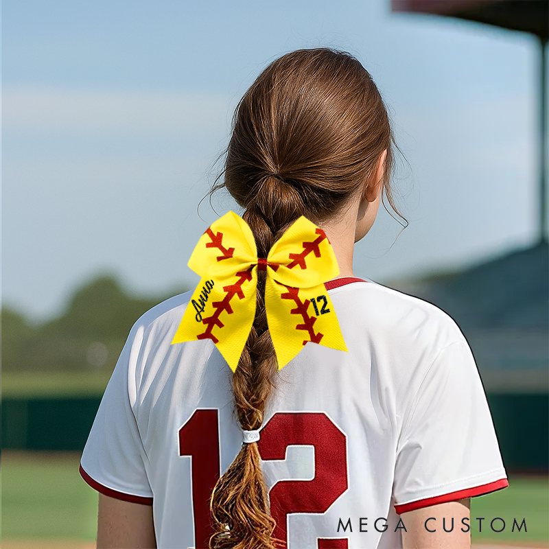 Personalized Softball Bow Sport Hair Accessories with Initial and Name Game Day Birthday Gift for Softball Players